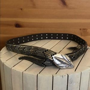 HEAVY SNAKE DESIGN LEATHER AND METAL BELT